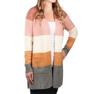 Modern Canvas Block Wide Stripe Open Cardigan Sweater - M